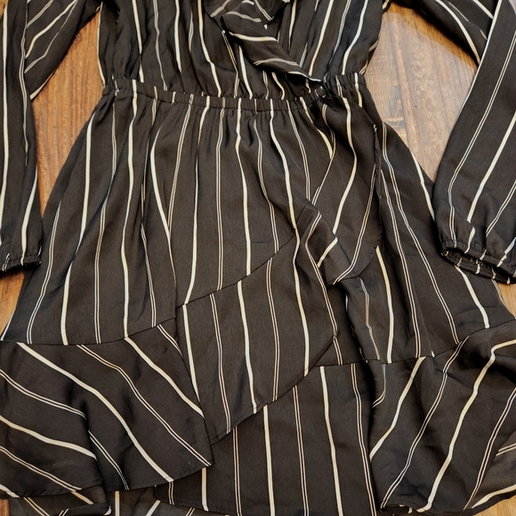Express Black and White Striped Ruffled Dress - Picture 2 of 7